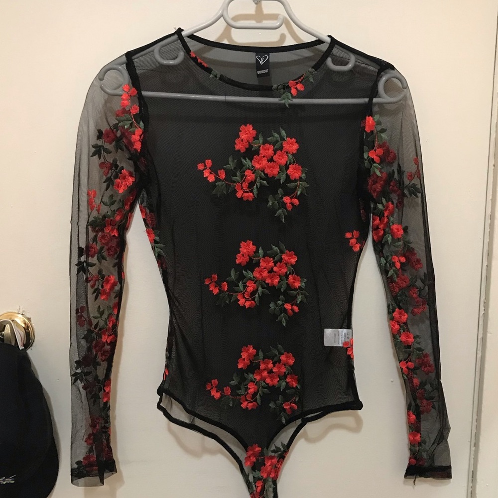 Gorgeous sheer floral rose bodysuit